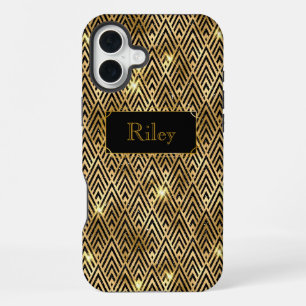 Gold und schwarzer funkelnder glamouröser Art Deco iPhone 16 Plus Hülle