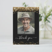 Gold und Schwarzer Glitzer Vielen Dank Foto Dankeskarte (Stehend Vorderseite)