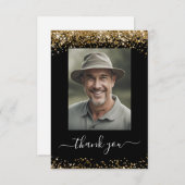 Gold und Schwarzer Glitzer Vielen Dank Foto Dankeskarte (Vorne/Hinten)
