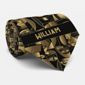 Gold und Schwarzer Kubismus Krawatte (Gerollt)