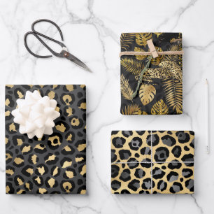 Gold und schwarzer Leopard Geschenkpapier Set