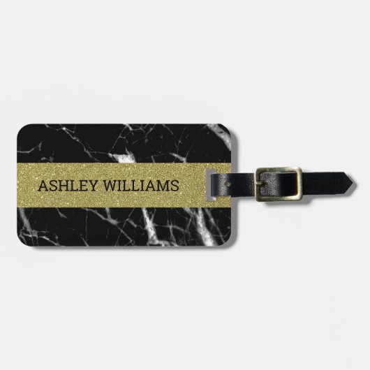 Gold und schwarzer Marmor Gepäckanhänger (Vorderseite horizontal)