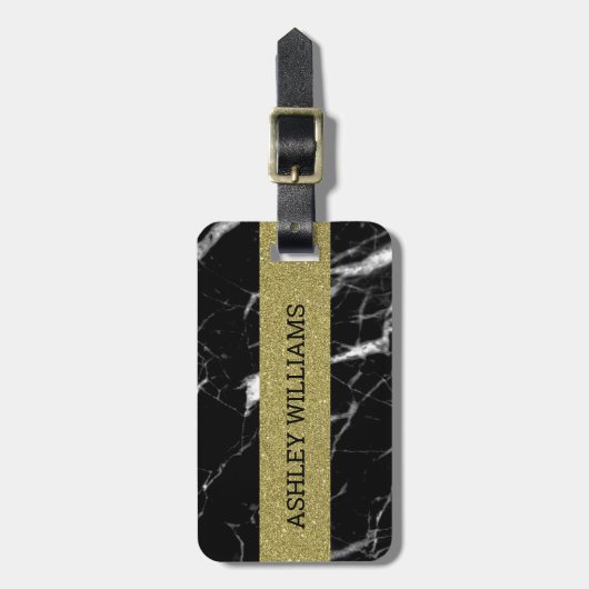 Gold und schwarzer Marmor Gepäckanhänger (Vorderseite vertikal)