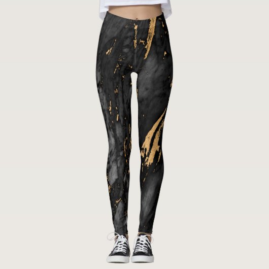 Gold und schwarzer Marmor Leggings (Vorderseite)