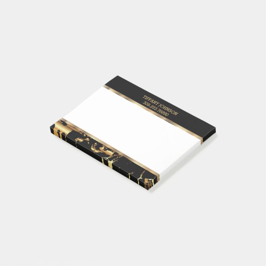 Gold und schwarzer Marmor Post-it Klebezettel (angewinkelt)