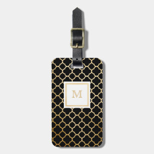 Gold und schwarzer quatrefoil Gepäckanhänger