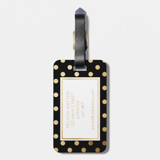 Gold und schwarzer Tupfen-Gepäckanhänger Gepäckanhänger (Rückseite vertikal)