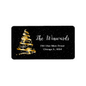 Gold und Schwarzer Weihnachtsbaum Adressaufkleber (Vorne)