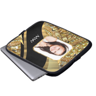 Gold und schwarzes Bling Laptopschutzhülle
