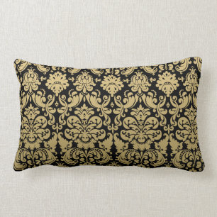 Gold und schwarzes elegantes Damastmuster Lendenkissen