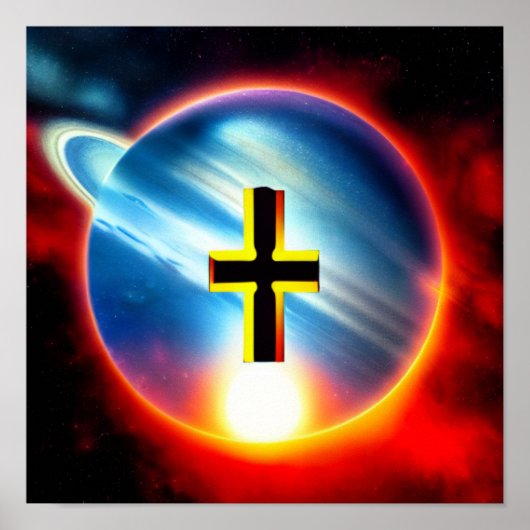 Gold und Schwarzes Kreuz auf dem Ring Planet Poster (Vorne)