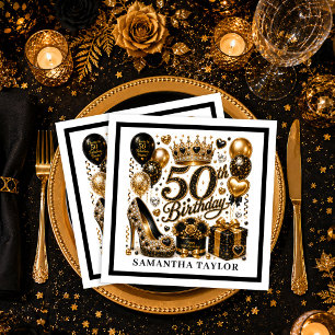 Gold- und schwarzes Luxus-Glitter-Fünfzig-und-fabe Serviette