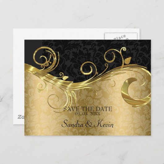 Gold- und Schwarzmantel mit Schwirl - Save the Dat Ankündigungspostkarte (Vorne/Hinten)