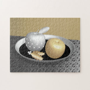 Gold und Silber Äpfel auf einem Silberplatter Puzzle