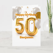 Gold und Silber Balloons Confetti 50. Geburtstag Karte (Vorderseite)