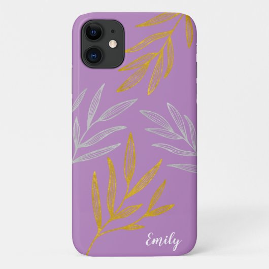 Gold und Silber Blätter Personalisiert Phone Case (Rückseite)