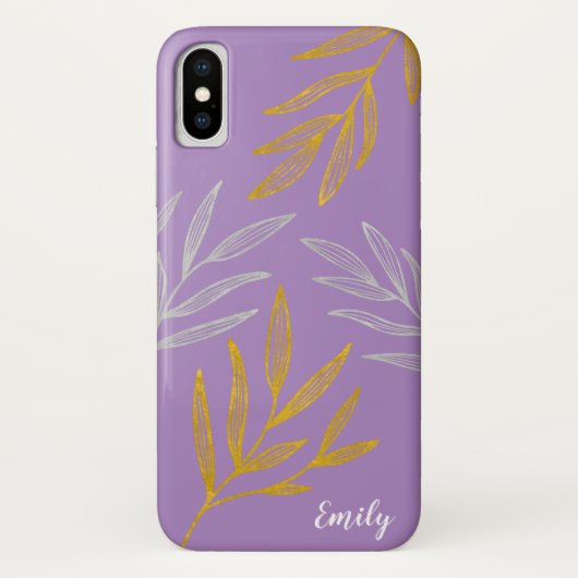 Gold und Silber Blätter Personalisiert Phone Case (Rückseite)