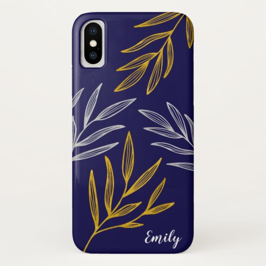 Gold und Silber Blätter Personalisiert Phone Case (Rückseite)