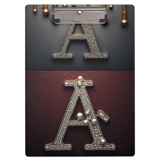 Gold- und Silber-Buchstabe A-Monogramm Klemmbrett (Vorderseite)