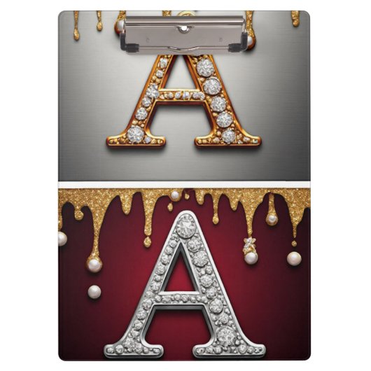 Gold- und Silber-Buchstabe A-Monogramm Klemmbrett (Vorderseite)
