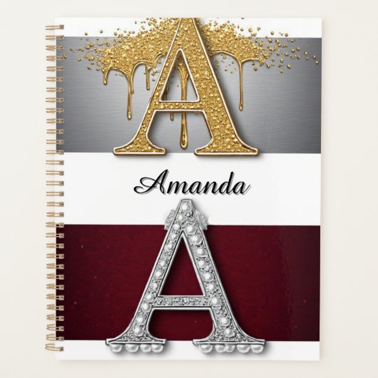 Gold- und Silber-Buchstabe A-Monogramm Planer (Vorderseite)