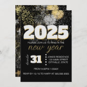 Gold und Silber Fireworks Silvester Party Einladung (Vorne/Hinten)