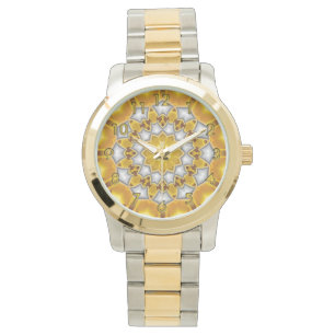 Gold-und Silber-Fraktal-Kaleidoskop-Uhr Armbanduhr