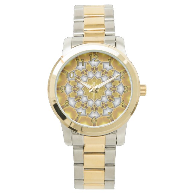 Gold und Silber Fraktal Kaleidoskop Watch Armbanduhr (Vorderseite)