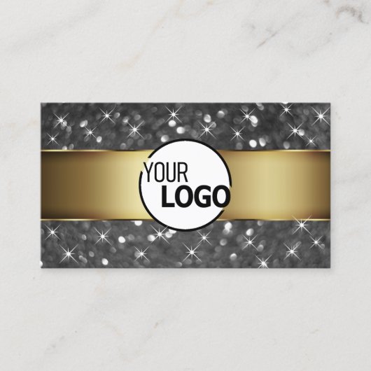 Gold und Silber Glitzer Leuchtstars Logo Moderne Visitenkarte (Vorderseite)