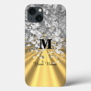 Gold und Silber Glitzer mit Monogramm iPhone 13 Hülle