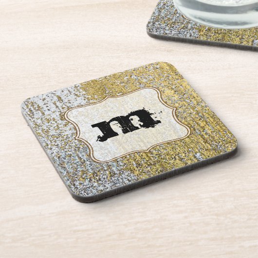 Gold und Silber Grunge Monogram Drink Untersetzer (Linke Seite)