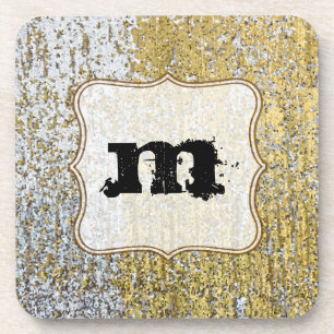 Gold und Silber Grunge Monogram Drink Untersetzer
