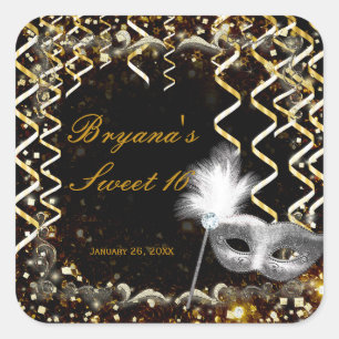 Gold- und Silber-Maskenball-Maske Geburtstagsfeier Quadratischer Aufkleber