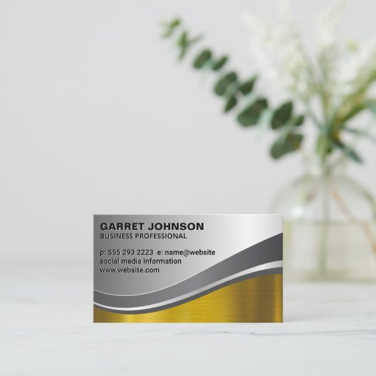 Gold und Silber-Metallic-Brushed Shine Visitenkarte (Stehend Vorderseite)