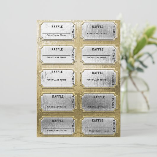 Gold und Silber Raffles Tickets Einladung (Stehend Vorderseite)