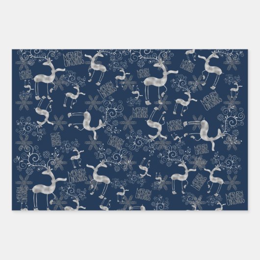 Gold und Silber-Rentiermuster Geschenkpapier Set (Vorderseite 3)