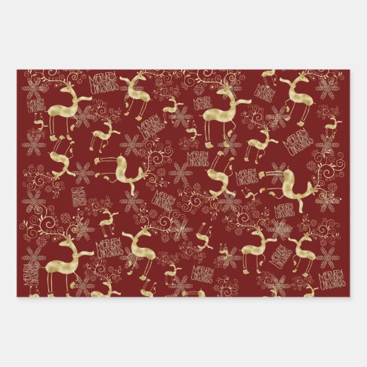 Gold und Silber-Rentiermuster Geschenkpapier Set (Vorderseite 2)