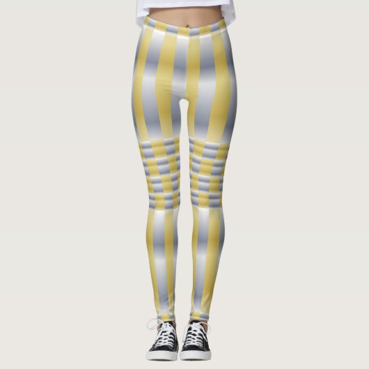 Gold und Silber (Schachbretter und Streifen) Leggings (Vorderseite)