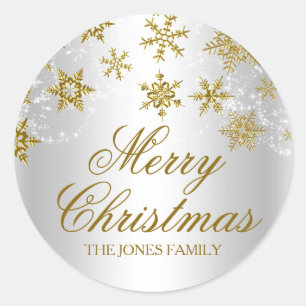 Gold- und Silber-Schneeflocken-Weihnachtsaufkleber Runder Aufkleber