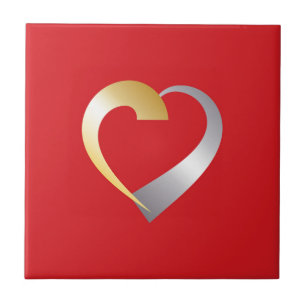 Gold und Silber Valentinherz Fliese