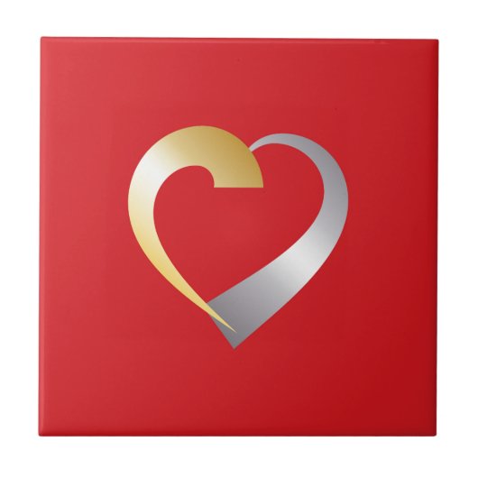 Gold und Silber Valentinherz Fliese (Vorderseite)