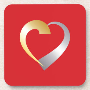 Gold und Silber Valentinherz Getränkeuntersetzer