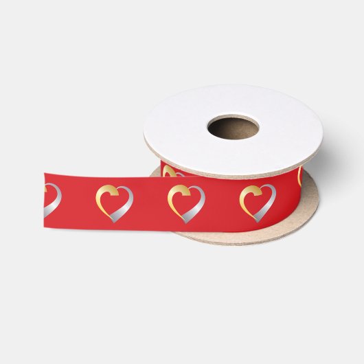 Gold und Silber Valentinherz Satinband (Spule)