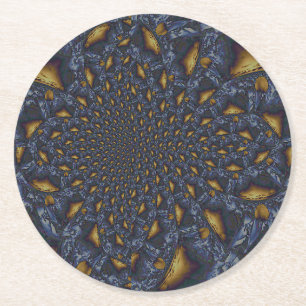 Gold und Silberblauer geschmolzene Metalle Runder Pappuntersetzer