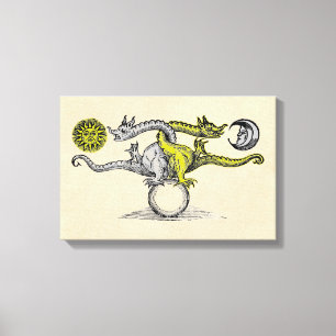 Gold- und Silberdrachen Leinwanddruck