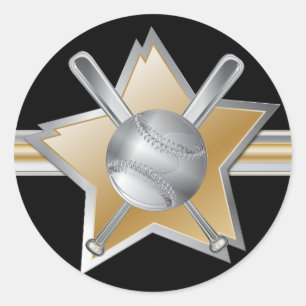 Gold- und Silbereffekt-Baseball-Star Runder Aufkleber