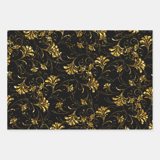 Gold- und Silberflormuster Geschenkpapier Set (Vorderseite)