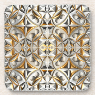 Gold- und Silbergeometrisches florales Relief-Effe Getränkeuntersetzer