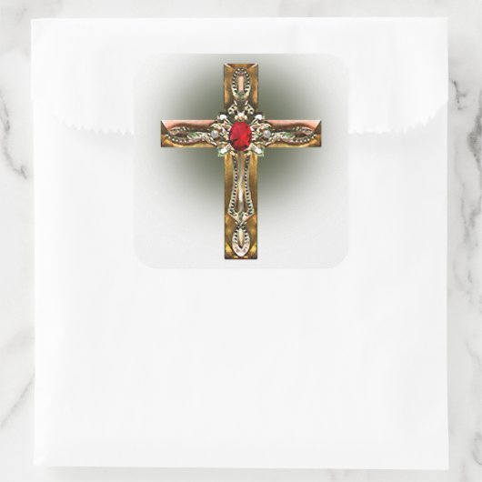 Gold- und Silberkreuz Quadratischer Aufkleber (Tasche)