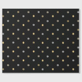 Gold und Silberpolka Punkte auf schwarzem Satin Geschenkpapier (Flach)